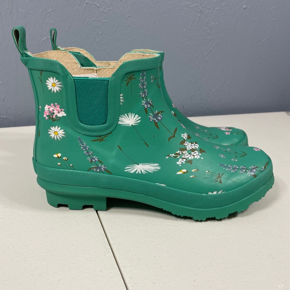 GARDENLINE Womens Size 9 Rubber Ankle Rain Garden Boots Green Floral